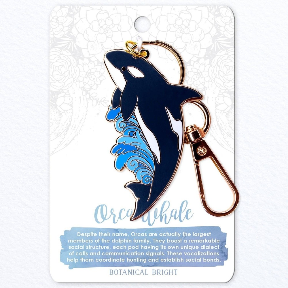 Orca Whale Keychain with Key Clip - Gold Plated Sea Life & Nature Accessory